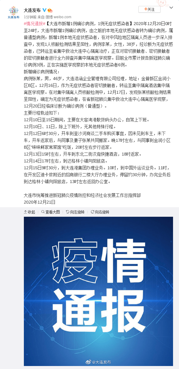 【大连新增2例感染者/大连新增2例新冠肺炎确诊病例】-第1张图片